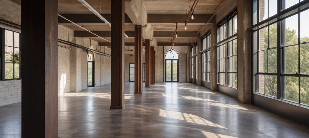 adaptive reuse and renovation project transforms cavernous warehouse into open, bright space perfect for offices, created with generative ai