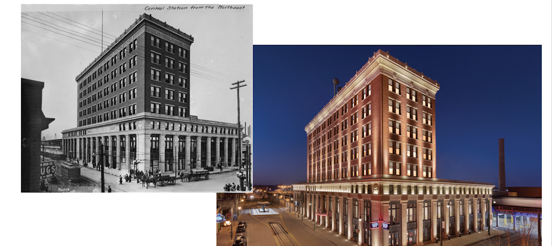 Central Station at its opening in October 1914 and the revitalized hotel in 2020