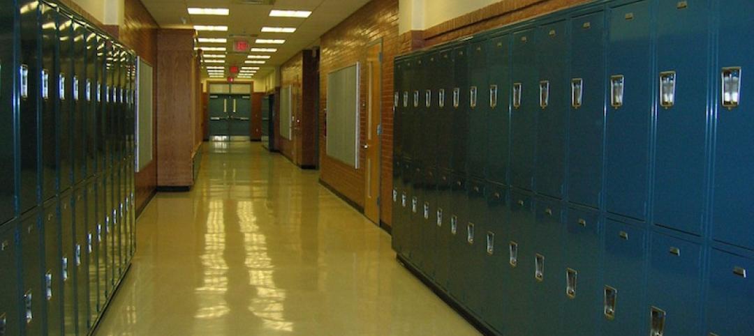 Lockers lining a high school hallway