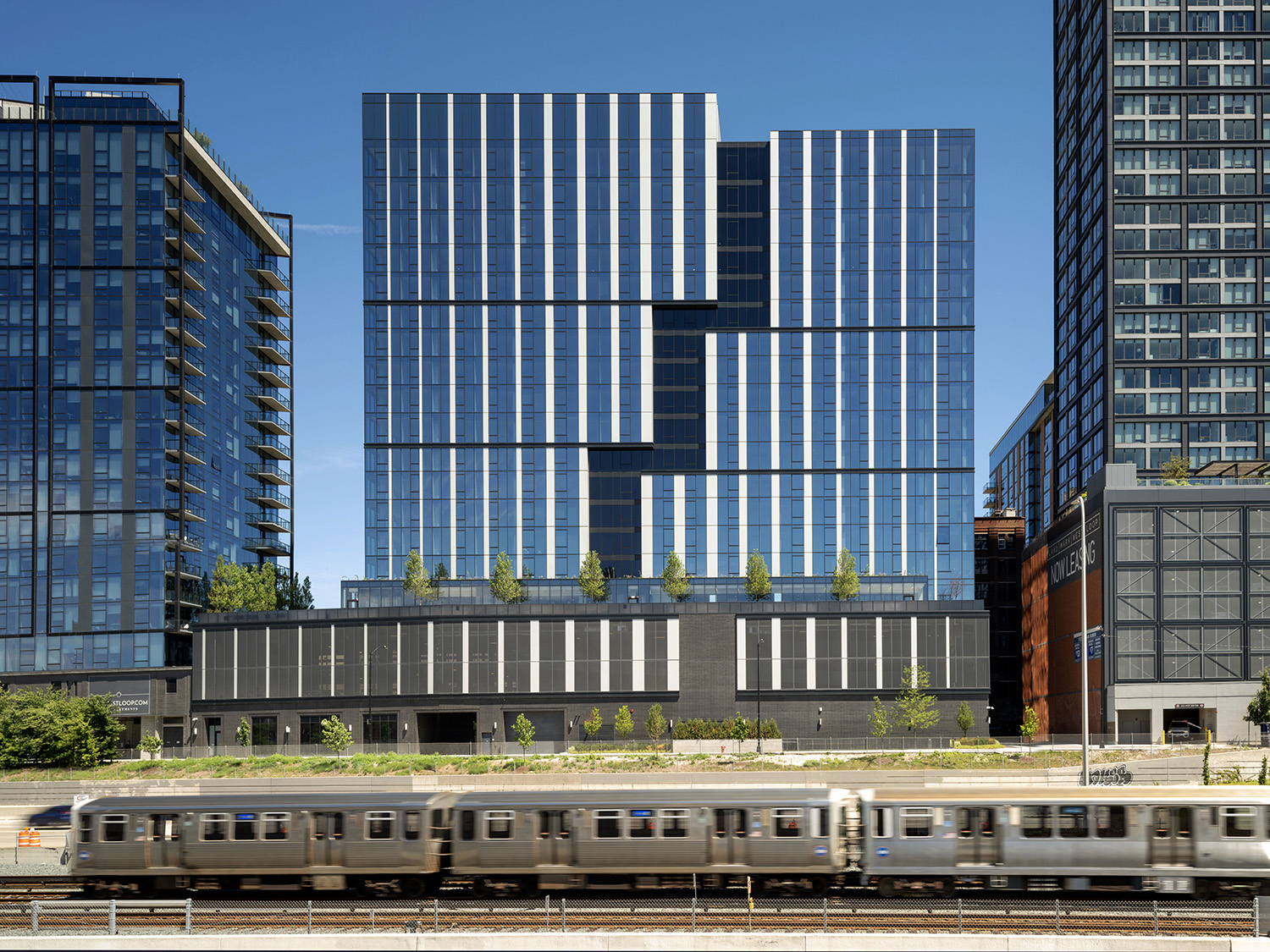 Chicago's Coppia luxury multifamily high-rise features geometric figures on the façade Photo © Eric Laignel, courtesy Goettsch Partners