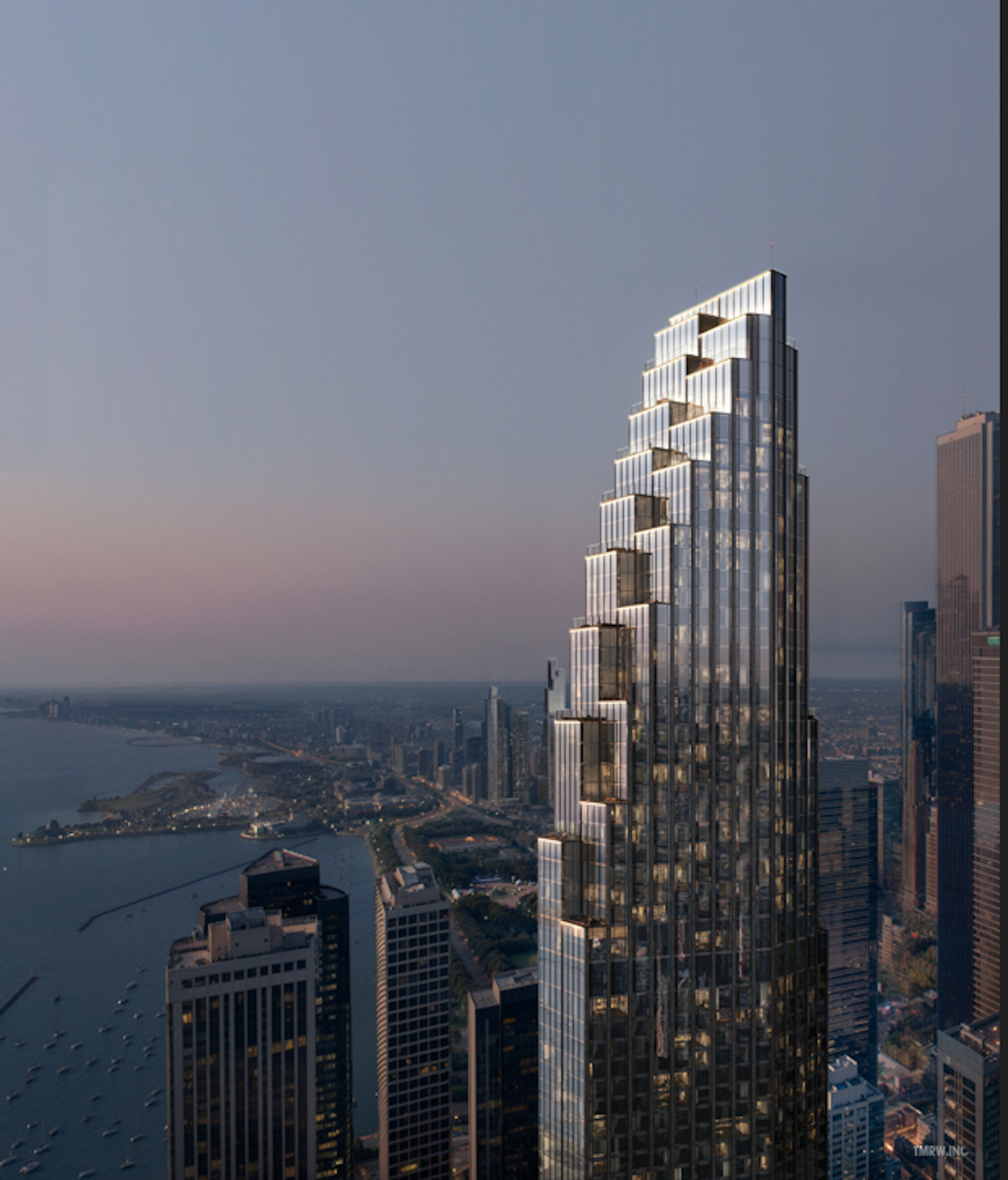 Chicago’s long-vacant Spire site will be home to the two-tower 400 Lake Shore residential development, by Related Midwest and SOM - Rendering courtesy Related Midwest, Skidmore Owings Merrill