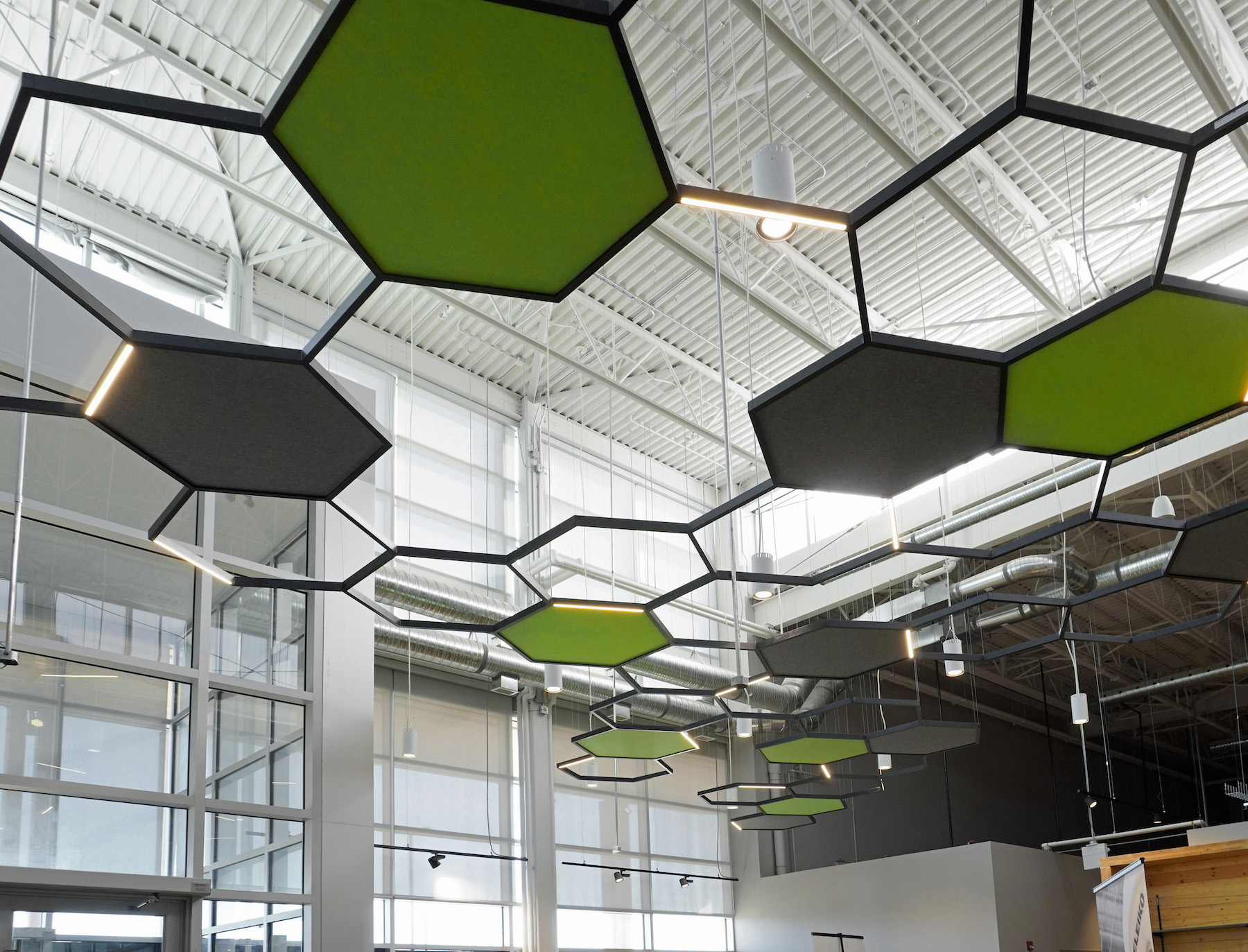 Axis Lighting structure adds 19 acoustical panels.
