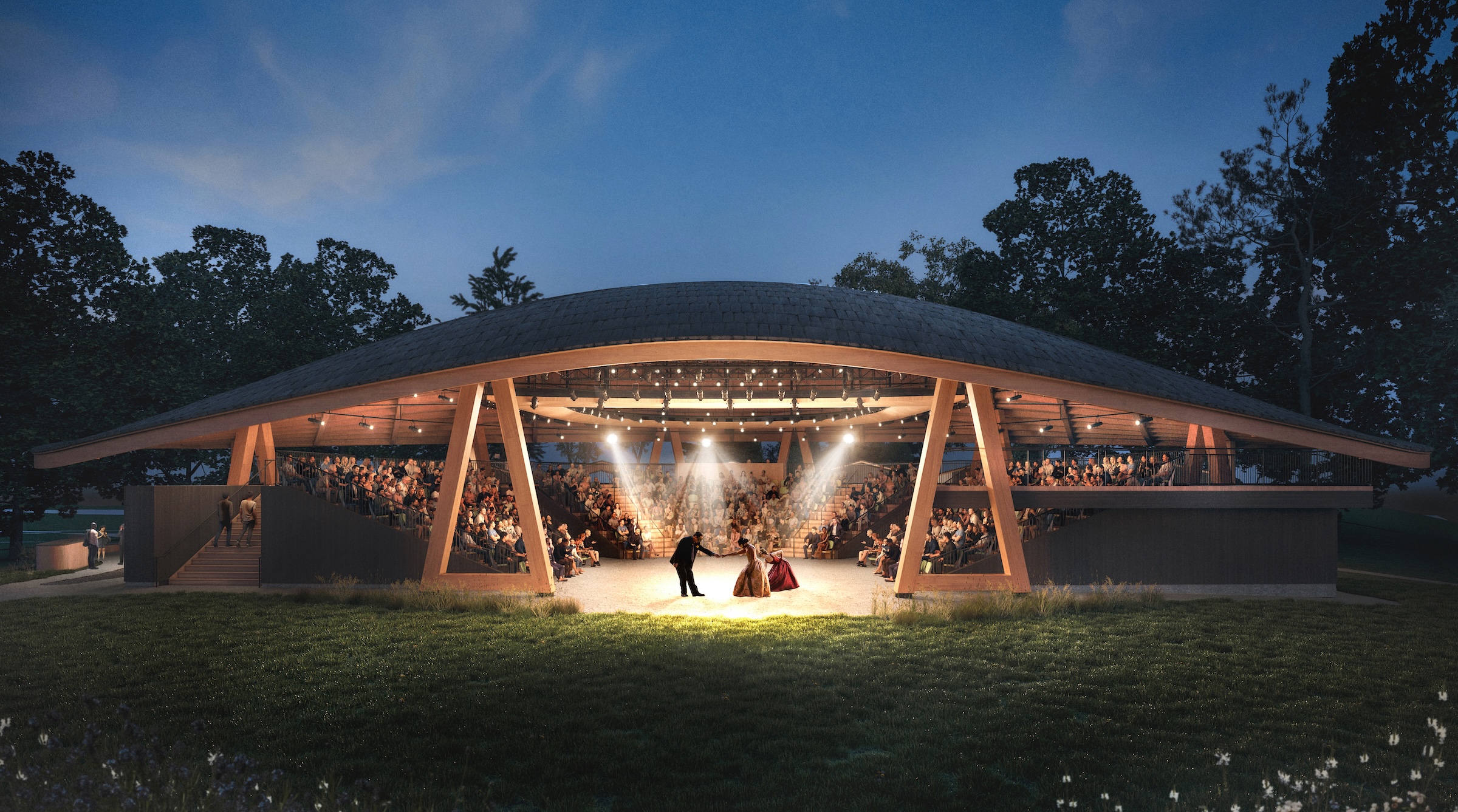 Studio Gang's performing arts center for Hudson Valley Shakespeare breaks ground. Rendering courtesy Studio Gang