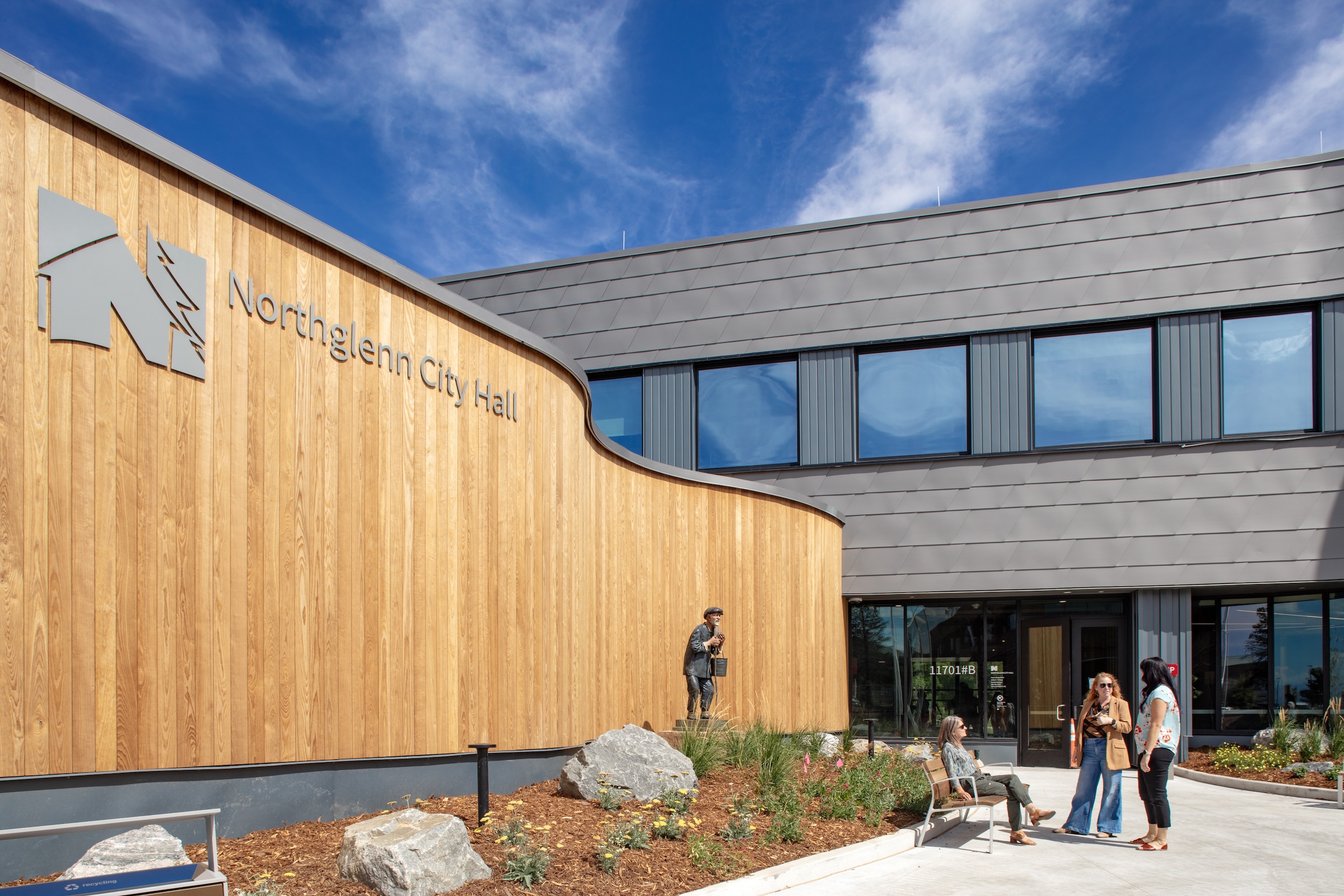 Northglenn, a Denver suburb, opens a net zero, all-electric city hall with a mass timber structure. Photo courtesy City of Northglenn