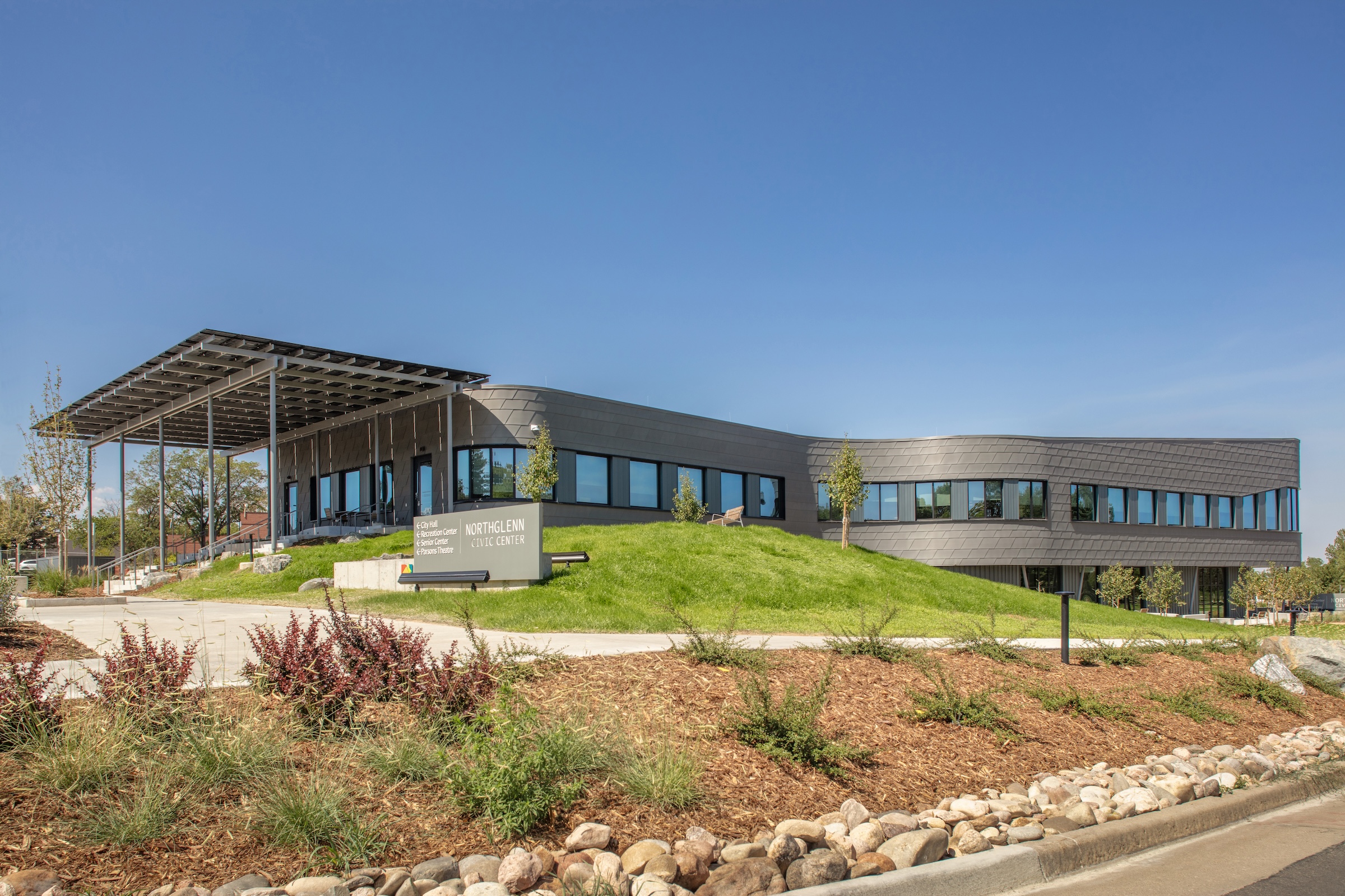 Northglenn, a Denver suburb, opens a net zero, all-electric city hall with a mass timber structure. Photo courtesy City of Northglenn