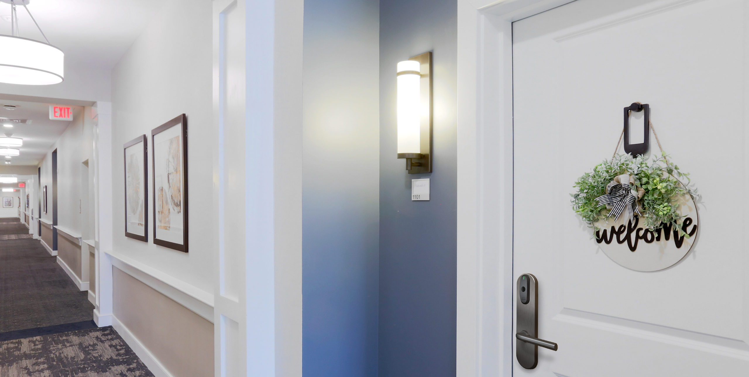 Senior living door with dark bronze SALTO smart lock