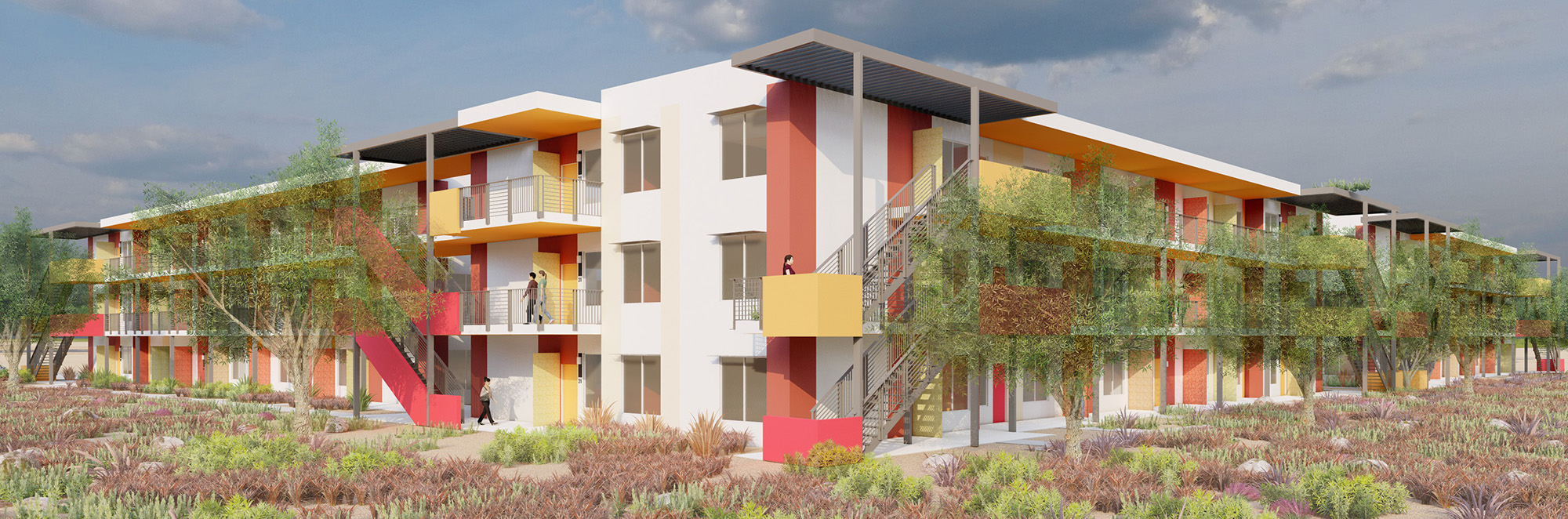 affordable housing multifamily community rendering