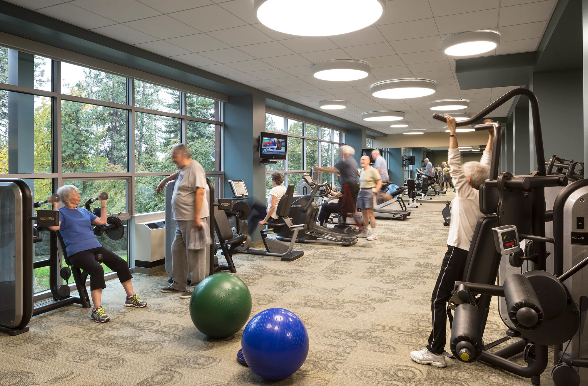 The fitness center at the Summit at Rockwood, a senior living community on Spokane, WA