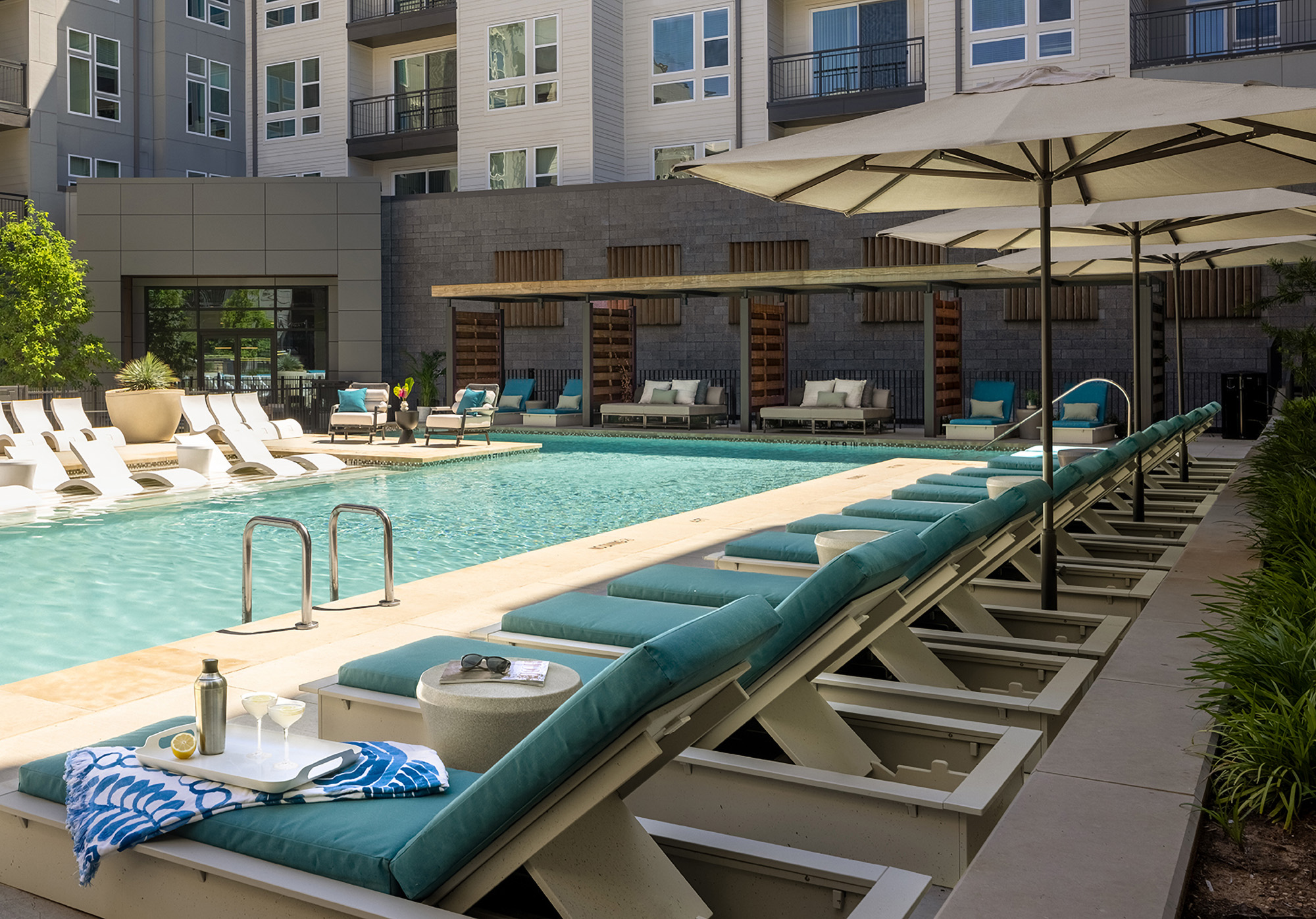 Alder at the Grove pool, a 276 unit multifamily complex with interior design by Britt Design Group