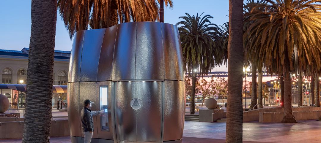 A stainless steel pod houses a public restroom that's being tested in San Francisco.