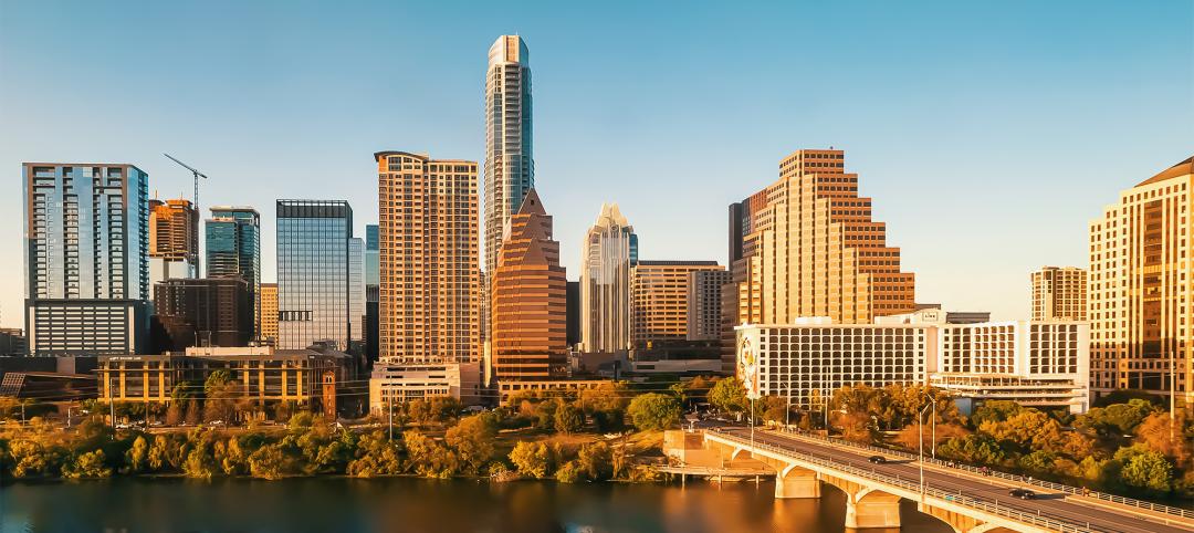 Downtown Austin Texas skyline with view of the Colorado river