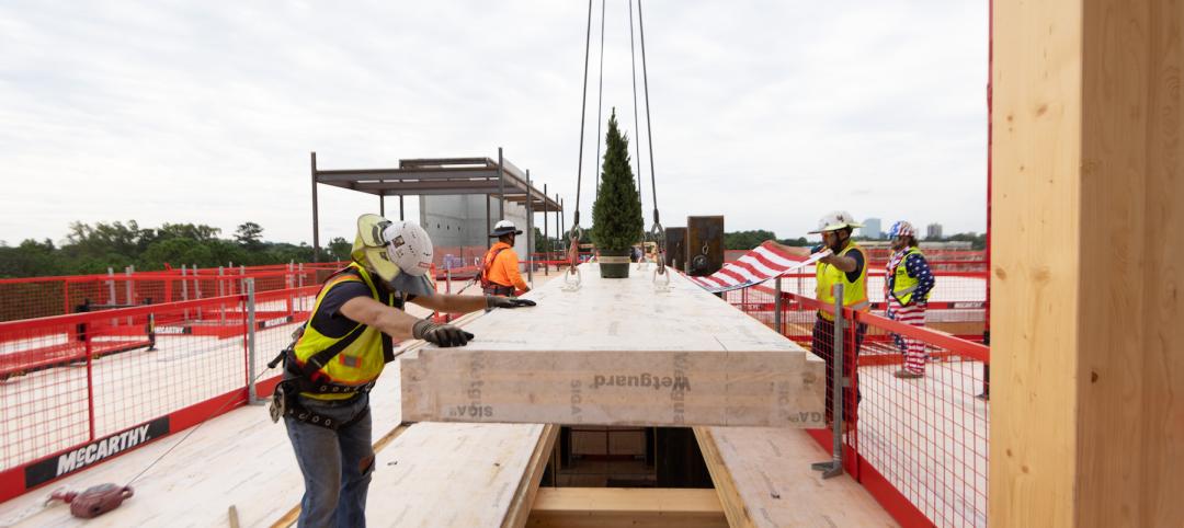 Topping off construction of Brookhaven (Ga.) City Centre with mass timber component. Image; Courtesy of McCarthy