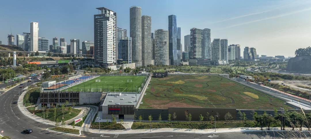 41 Great Solutions for architects, engineers, and contractors Pictured: This Costco location in Mexico City is tucked under a sprawling active green roof, complete with sports fields. Photo courtesy MG2 