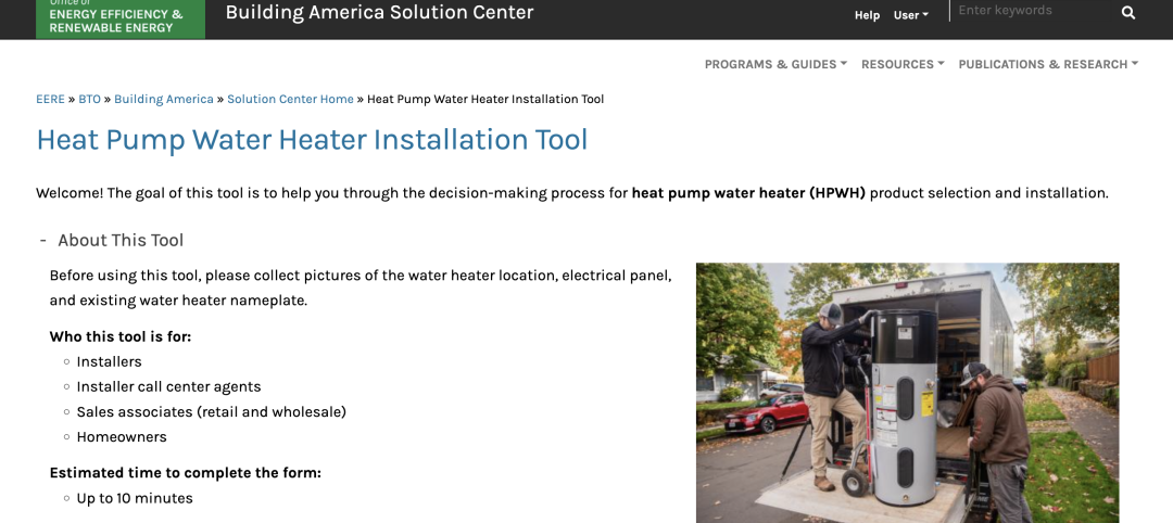 New tool helps with selection, installation of heat pump water heaters